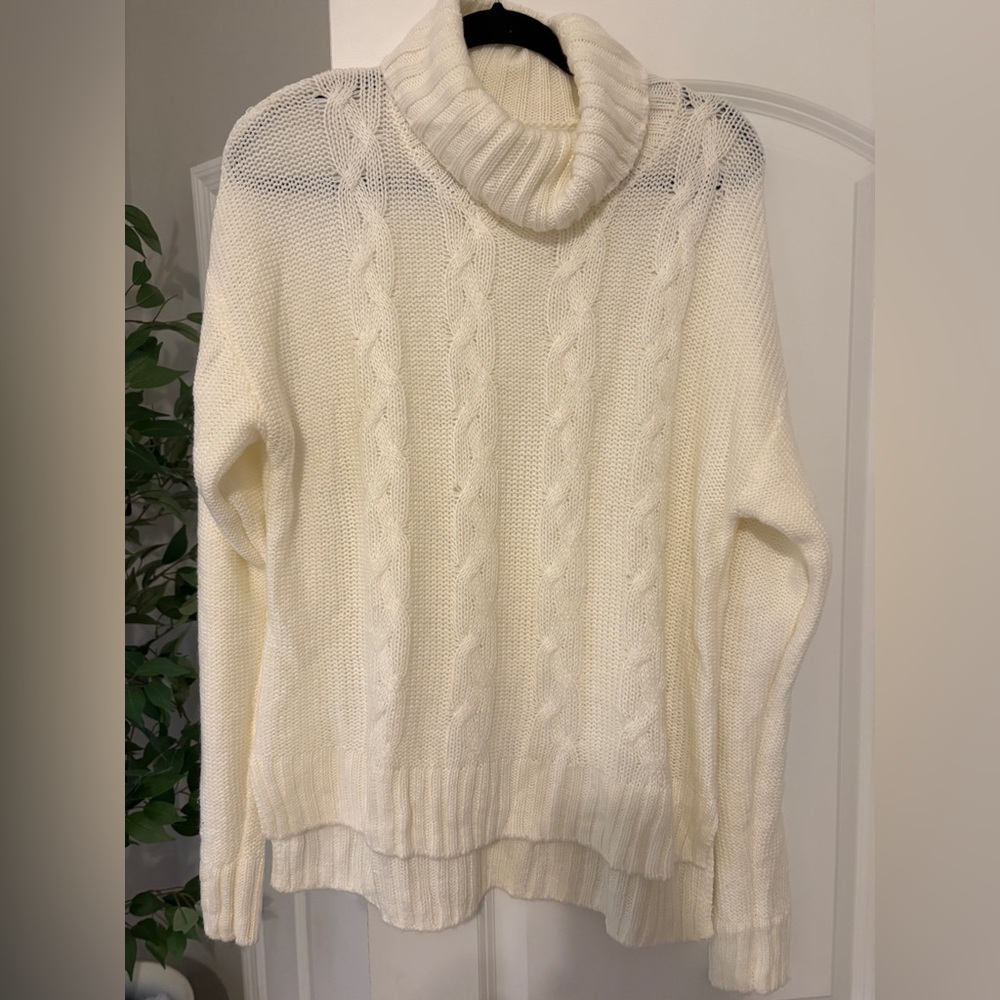 Copper Key Cream Cable Knit Turtleneck Sweater NWOT